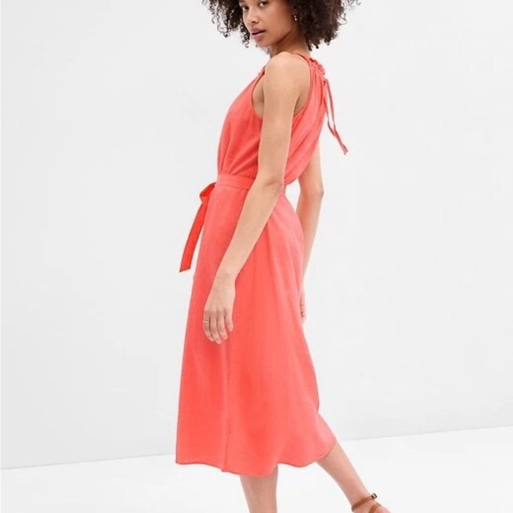 GAP Orange Pink Tie Front Halter Sundress